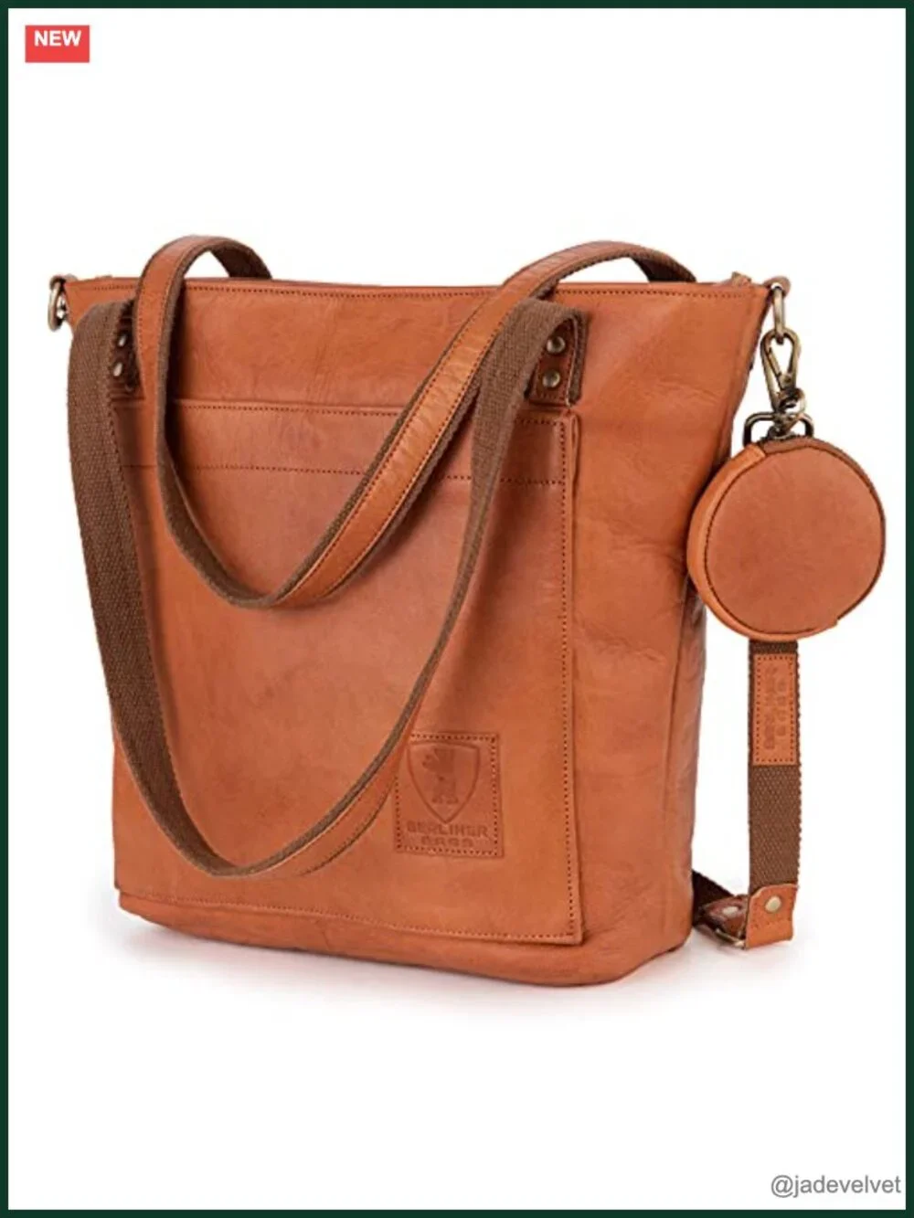Genuine Leather Large Tote Bag Detachable Crossbody Strap YKK Zippers